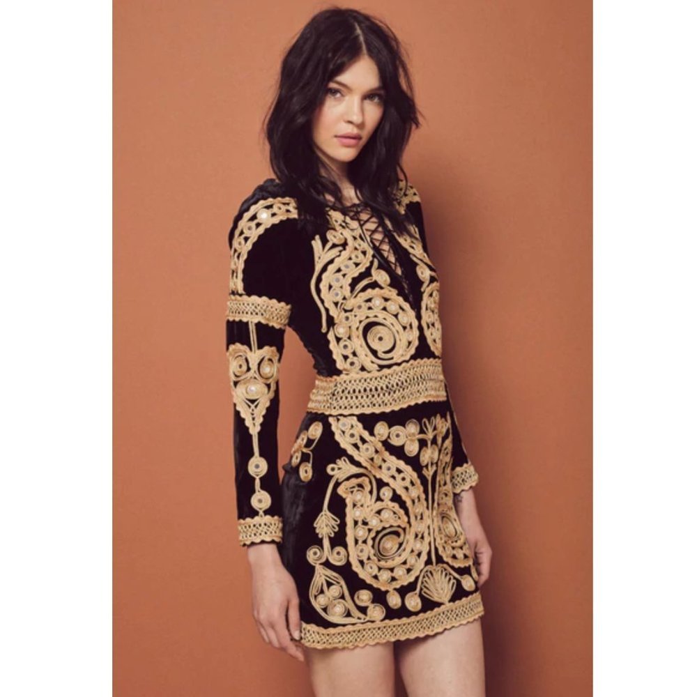 RARE For Love & Lemons Paris Mini Dress Velvet Silk | US XS